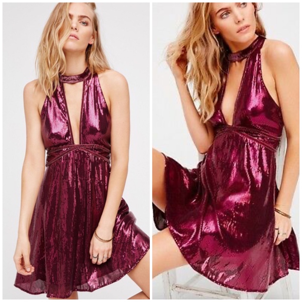 Free People plum film noir sequin dress